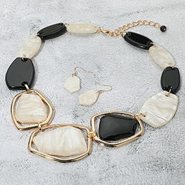Geometric Chunky Sparkled Celluloid Acetate Plate Link Statement Necklace