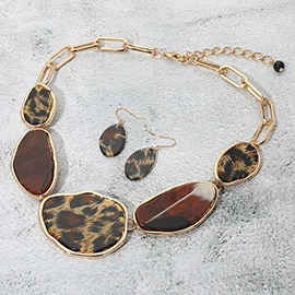 Bold Abstract Sparkled Celluloid Acetate Plate Link Statement Necklace