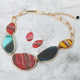 Bold Abstract Sparkled Celluloid Acetate Plate Link Statement Necklace