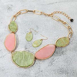 Bold Abstract Sparkled Celluloid Acetate Plate Link Statement Necklace