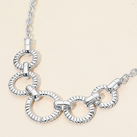 Textured Metal Ring Link Statement Necklace