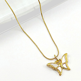 Stainless Steel Mother of Pearl Butterfly Pendant Necklace