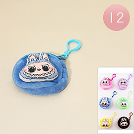 12PCS - Monster Bunny Plush Doll Zipper Keychain Mini Bags