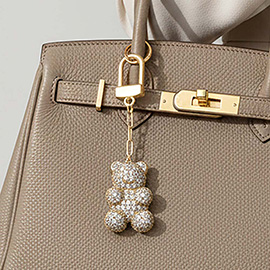 Gold Dipped CZ Stone Paved Teddy Bear Drop Keychain Bag Charm