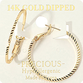 14K Gold Dipped Hypoallergenic Textured Hoop Earrings