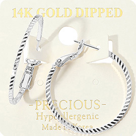 14K Gold Dipped Hypoallergenic Textured Hoop Earrings