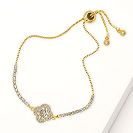 Quatrefoil CZ Stone Accent Pull Tie Adjustable Bracelet