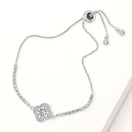 Quatrefoil CZ Stone Accent Pull Tie Adjustable Bracelet