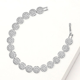 CZ Stone Paved Round Disc Link Bracelet