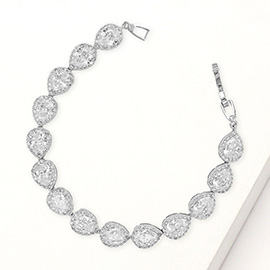 Teardrop CZ Stone Cluster Link Bracelet