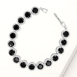 Round Halo CZ Stone Link Bracelet