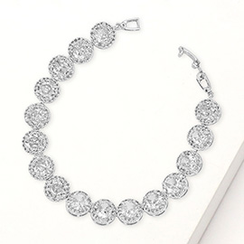 Round Halo CZ Stone Link Bracelet
