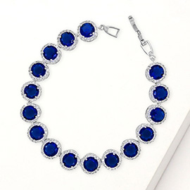 Round Halo CZ Stone Link Bracelet