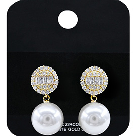 Gold Dipped CZ Stone Accent Pearl Dangle Earrings