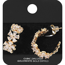 Gold Dipped Floral CZ Stone Hoop Earrings