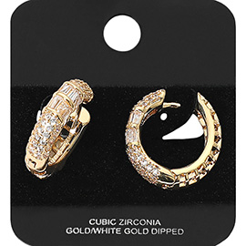 Gold Dipped CZ Stone Accent Huggie Hoop Earrings