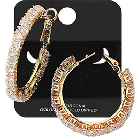 Gold Dipped Triangle CZ Stone Cluster Around Hoop Earrings
