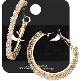 Gold Dipped Triangle CZ Stone Cluster Around Hoop Earrings