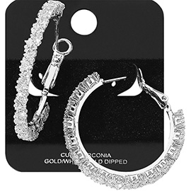White Gold Dipped Triangle CZ Stone Cluster Around Hoop Earrings