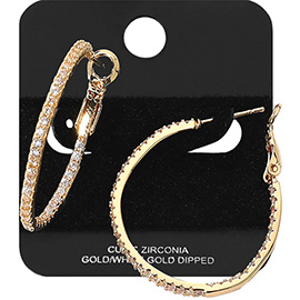Gold Dipped CZ Stone Paved Hoop Earrings