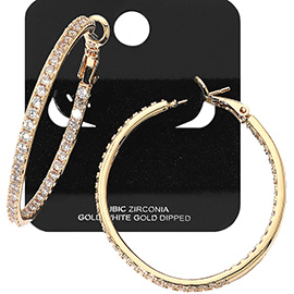 Gold Dipped CZ Stone Paved Hoop Earrings