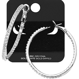 White Gold Dipped CZ Stone Paved Hoop Earrings
