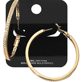 Gold Dipped CZ Stone Channel Hoop Earrings