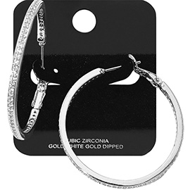 White Gold Dipped CZ Stone Channel Hoop Earrings