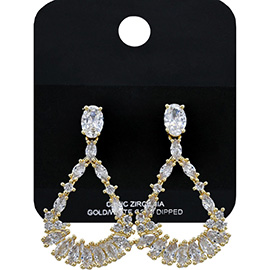 Gold Dipped Teardrop CZ Stone Cluster Embellished Statement Earrings