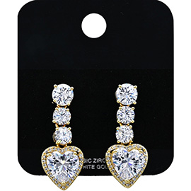 Gold Dipped Heart CZ Stone Drop Earrings