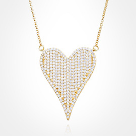 Stainless Steel CZ Stone Paved Heart Pendant Necklace