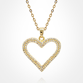 Stainless Steel CZ Stone Paved Open Heart Pendant Necklace