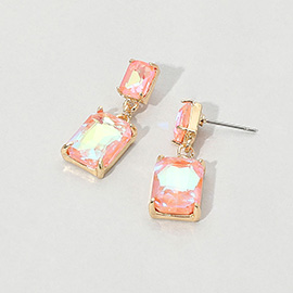 Rectangular Stone Cluster Dangle Evening Earrings