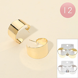 12Pairs - Metal Wide Band Hoop Earrings