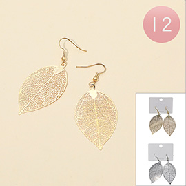 12Pairs - Metal Filigree Leaf Dangle Earrings