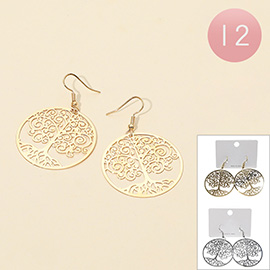 12Pairs - Metal Tree Of Life Filigree Round Dangle Earrings