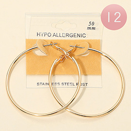 12Pairs - 50mm Stainless Steel Hoop Earrings