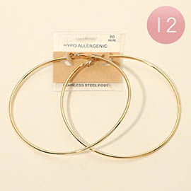 12Pairs - 90mm Stainless Steel Hoop Earrings