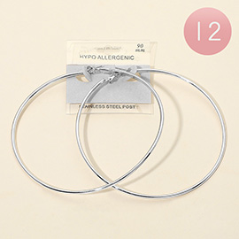 12Pairs - 90mm Stainless Steel Hoop Earrings