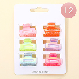 12 SET OF 6 - Mini Colorful Square Hair Claw Clips