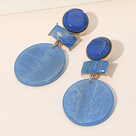 Marbled Resin Geometric Disd Drop Statement Earrings