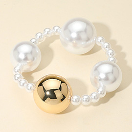 Alternating Metal Pearl Beaded Stretch Statement Bracelet
