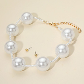 Bold Oversized Pearl Station Beaded Statement Necklace
