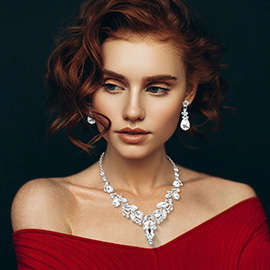 Teardrop Accent Ornate Marquise Stone Cluster Embellished Rhinestone Necklace