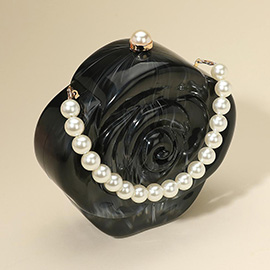 Pearl Beaded Handle Rose Clutch Bag / Crossbody Bag