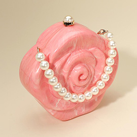 Pearl Beaded Handle Rose Clutch Bag / Crossbody Bag