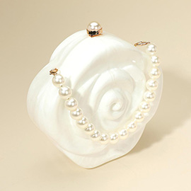 Pearl Beaded Handle Rose Clutch Bag / Crossbody Bag