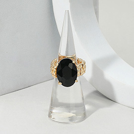 Faceted Oval Stone Cluster Stretch Ring