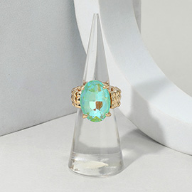 Faceted Oval Stone Cluster Stretch Ring