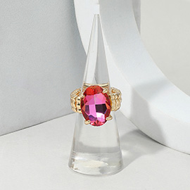 Faceted Oval Stone Cluster Stretch Ring